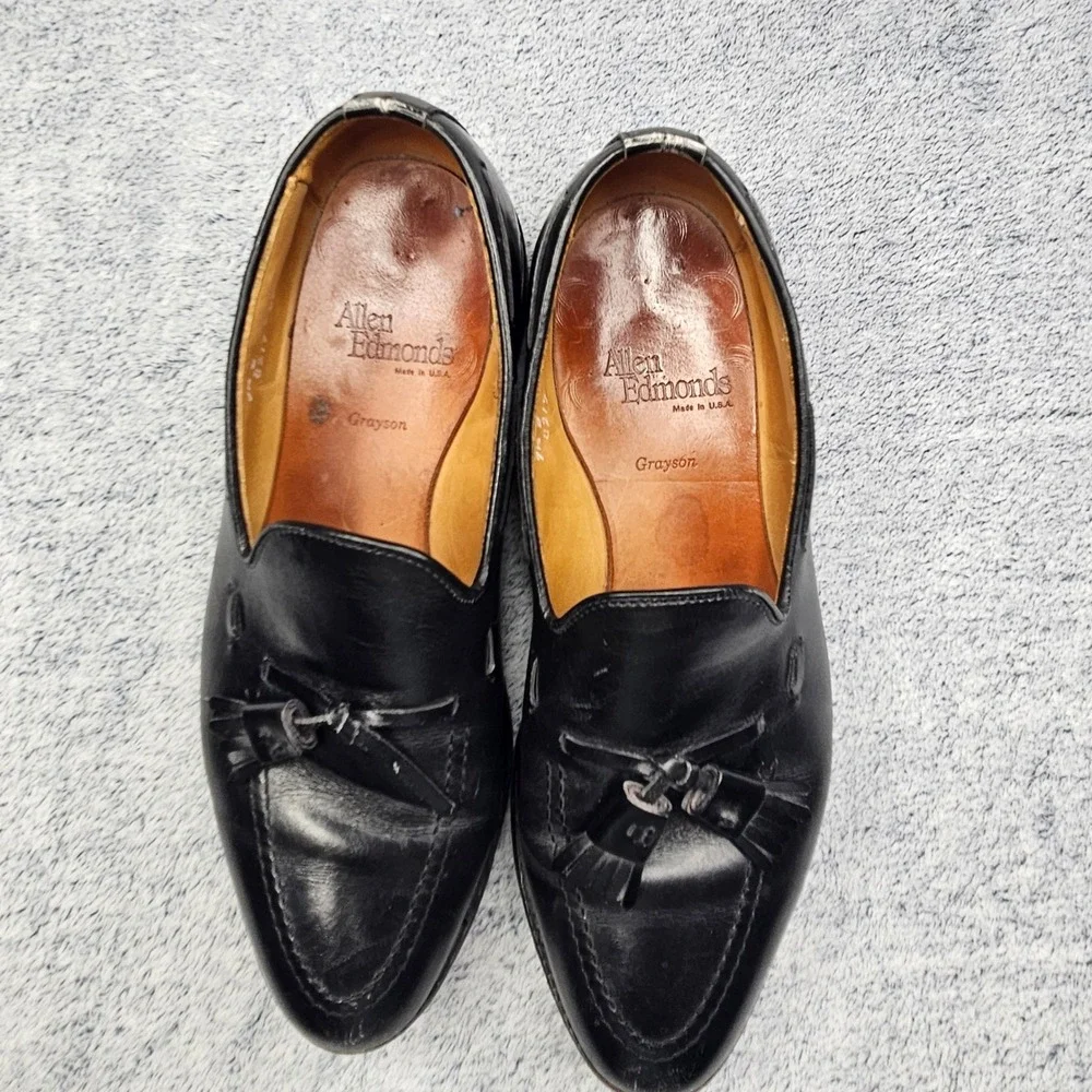 Vintage Allen Edmonds Grayson Calfskin Leather Loafers Mens 7.5D Black Shoes USA